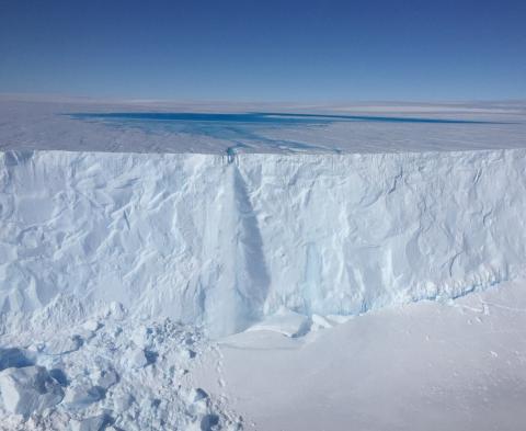 Meltwater lake on the Sørsdal Glacier. (Photo: Dave Lomas)
